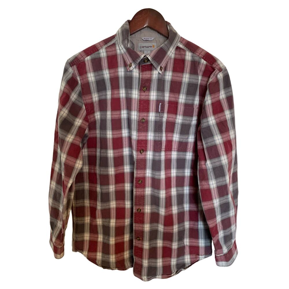 Carhartt plaid button up men's medium red and gray sz med